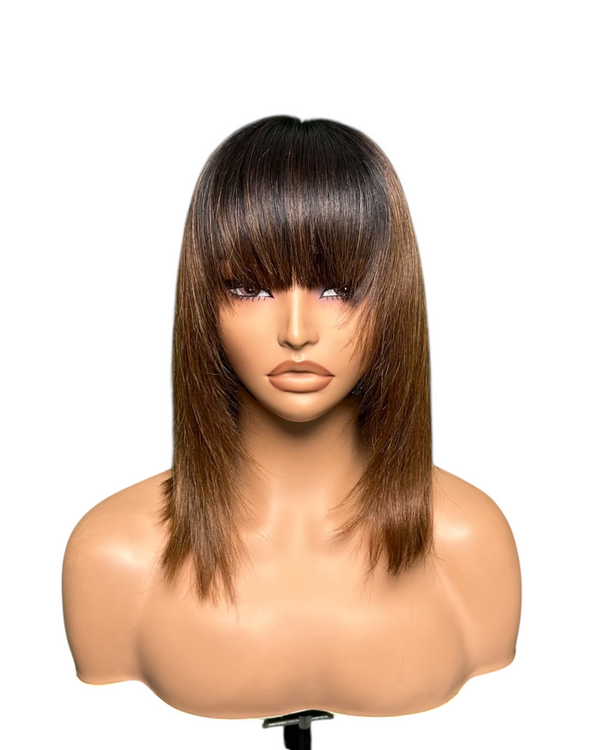 4*4 closure fringe bob wig 12 inch, 1b 4# ombrecolor