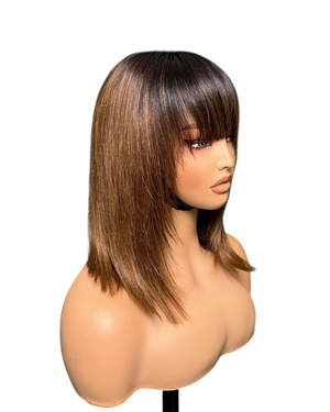 4*4 closure fringe bob wig 12 inch, 1b 4# ombrecolor