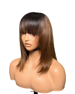 4*4 closure fringe bob wig 12 inch, 1b 4# ombrecolor