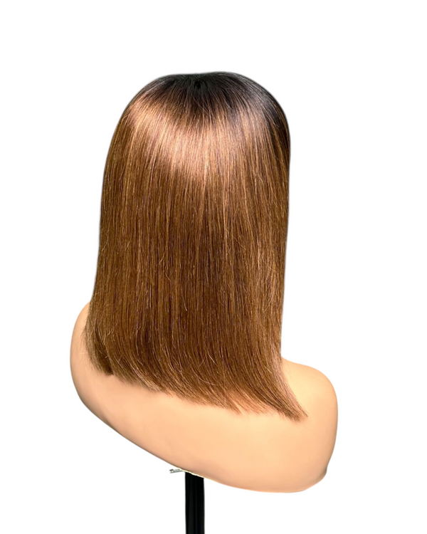 4*4 closure fringe bob wig 12 inch, 1b 4# ombrecolor