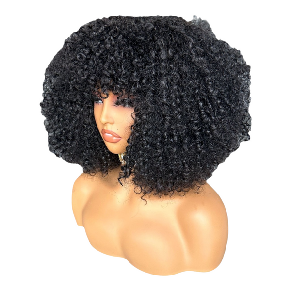 14 inch Full and fluffy curly human hair wig with fringe