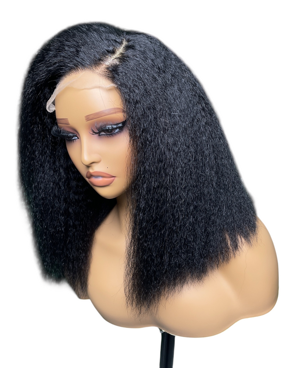 Cabello humano con encaje transparente de 5x5 y estilo bob estilo yaki de 12 pulgadas