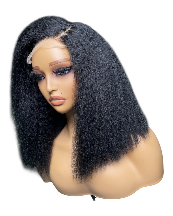 Cabello humano con encaje transparente de 5x5 y estilo bob estilo yaki de 12 pulgadas