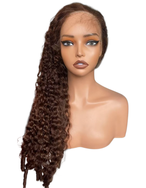 Peluca de encaje frontal completo, rizada, color marrón, 13x4
 ondulado 200%