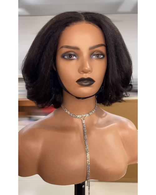 Glue-less 5x5 kinky straight transparent lace closure wig