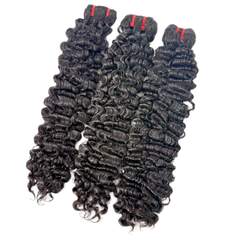 Hdtexturehair Deep Wave 100% human hair bundles in dark brown with a rich, bouncy curl pattern.