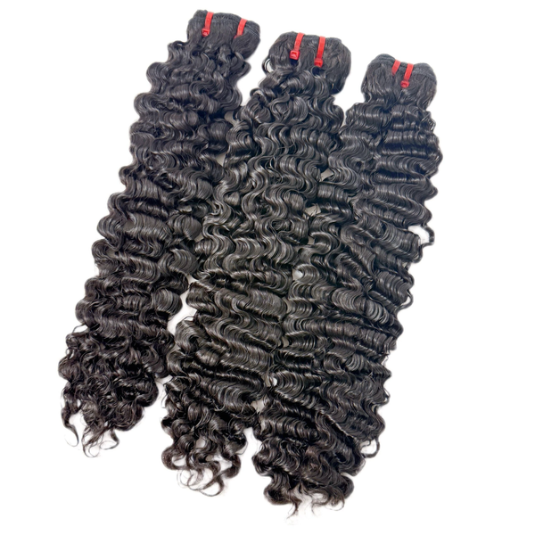 Hdtexturehair Deep Wave 100% human hair bundles in dark brown with a rich, bouncy curl pattern.