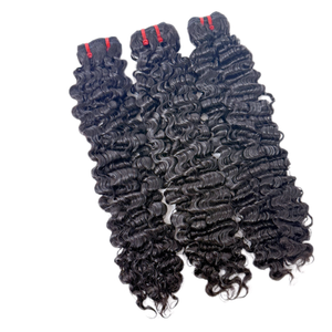 Hdtexturehair Deep Wave 100% human hair bundles in dark brown with a rich, bouncy curl pattern.