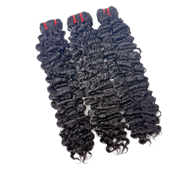 Hdtexturehair Deep Wave 100% human hair bundles in dark brown with a rich, bouncy curl pattern.